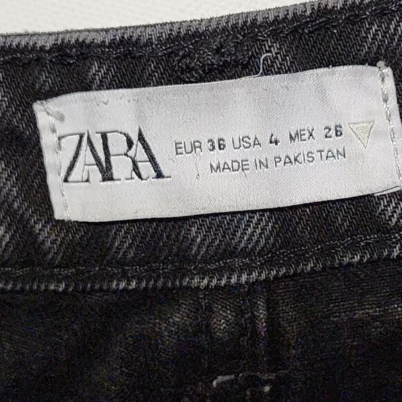 Zara Black Wash Rigid Denim High Rise Button Fly Straight Leg Jeans - Picture 6 of 6